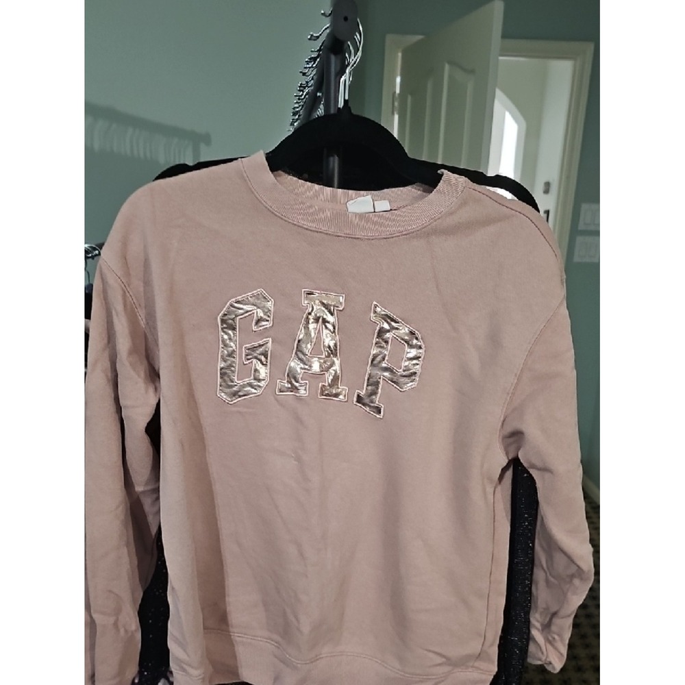 Gap Womens Mauve Pink Metallic Silver Logo Crewneck Fleece Sweatshirt‎ Small
